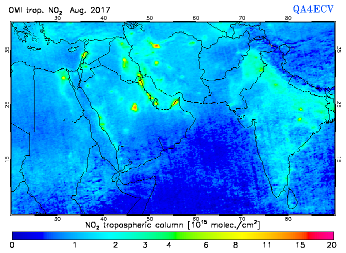 Regional Tropospheric NO2 of August 2017