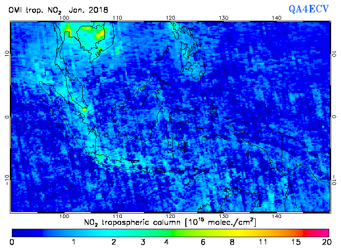 Regional Tropospheric NO2 of January 2018
