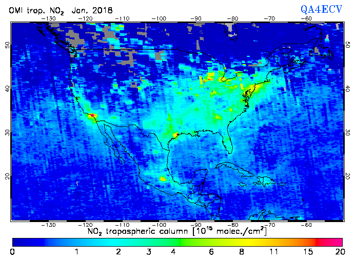 Regional Tropospheric NO2 of January 2018
