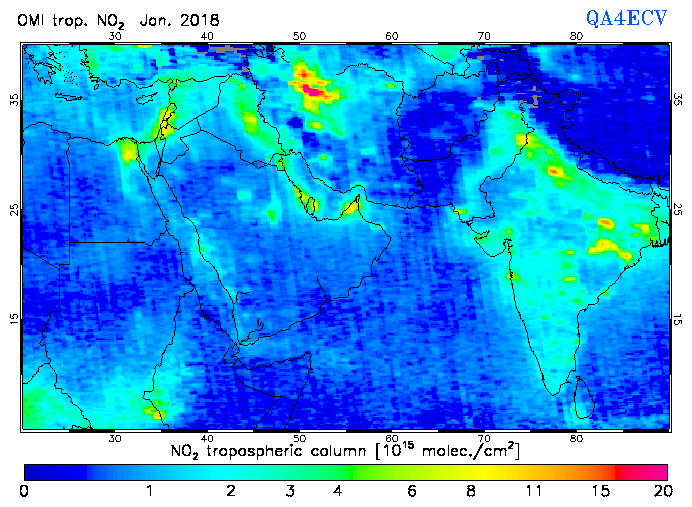 Regional Tropospheric NO2 of January 2018