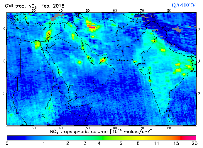 Regional Tropospheric NO2 of February 2018