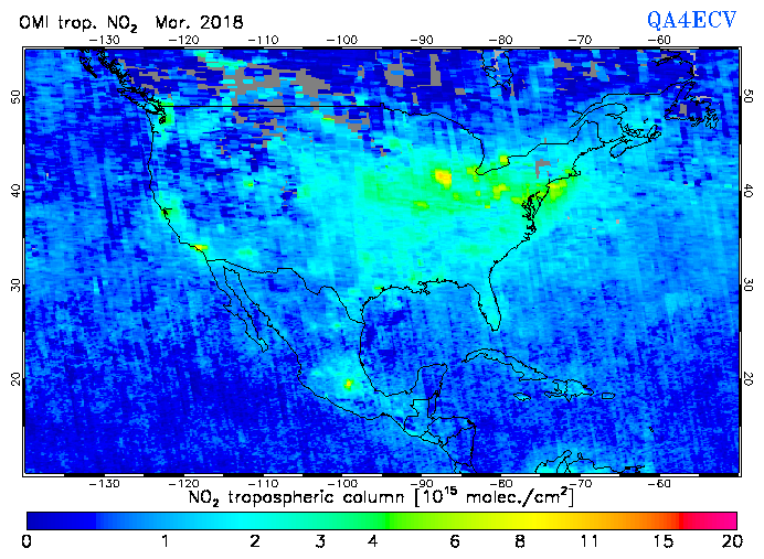 Regional Tropospheric NO2 of March 2018