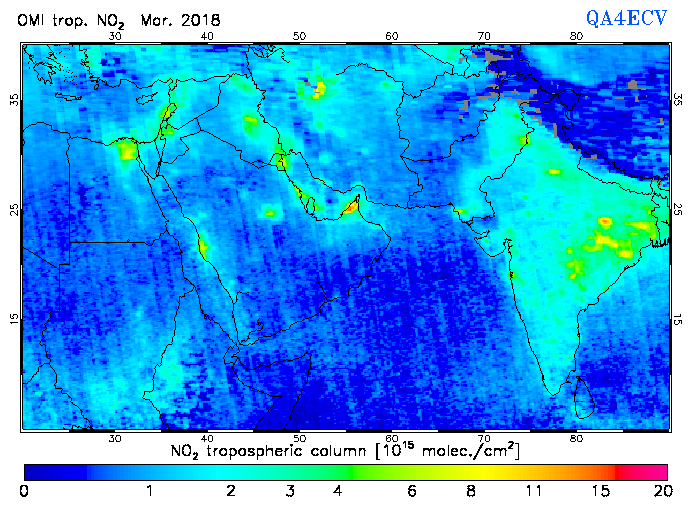 Regional Tropospheric NO2 of March 2018