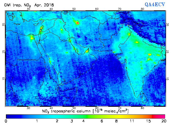 Regional Tropospheric NO2 of April 2018