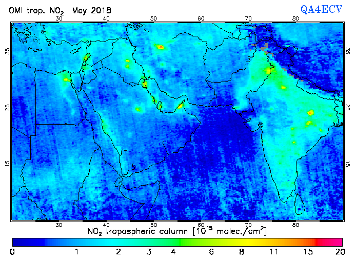 Regional Tropospheric NO2 of May 2018