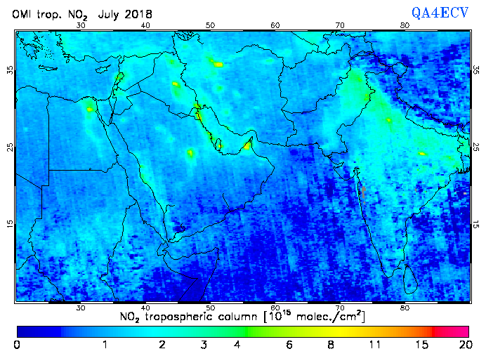 Regional Tropospheric NO2 of July 2018
