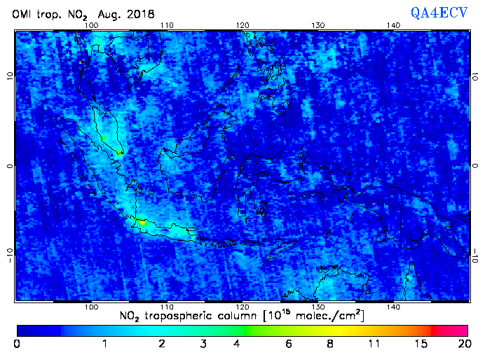 Regional Tropospheric NO2 of August 2018