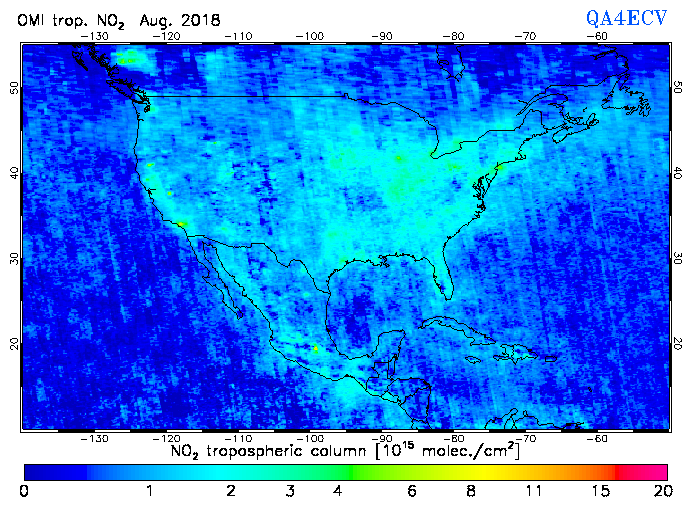 Regional Tropospheric NO2 of August 2018