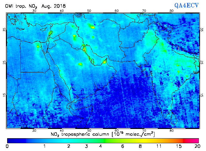 Regional Tropospheric NO2 of August 2018