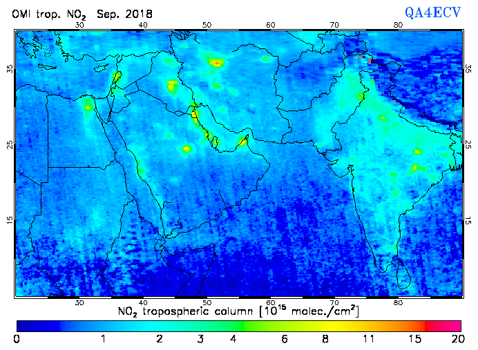 Regional Tropospheric NO2 of September 2018