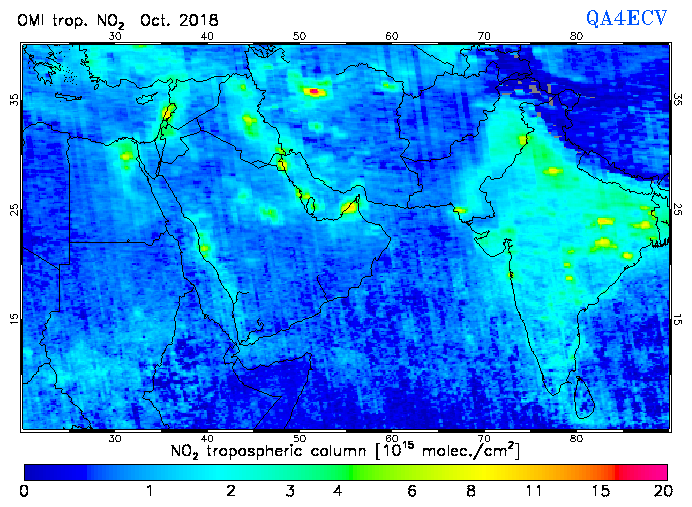 Regional Tropospheric NO2 of October 2018