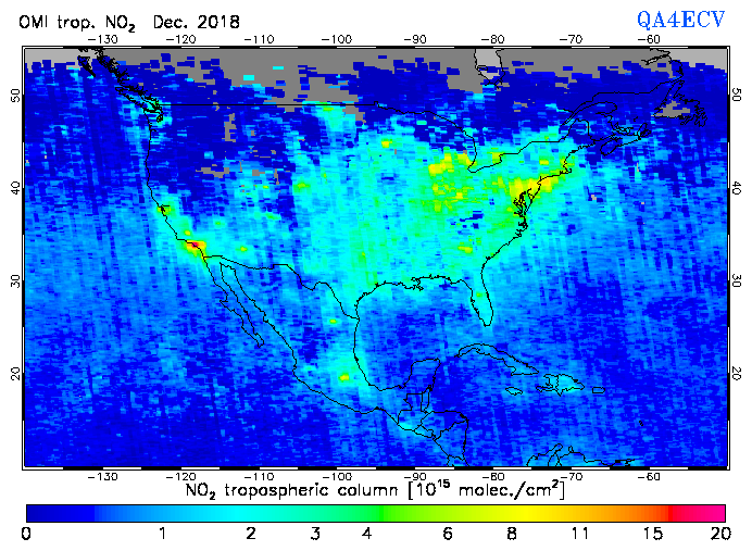 Regional Tropospheric NO2 of December 2018