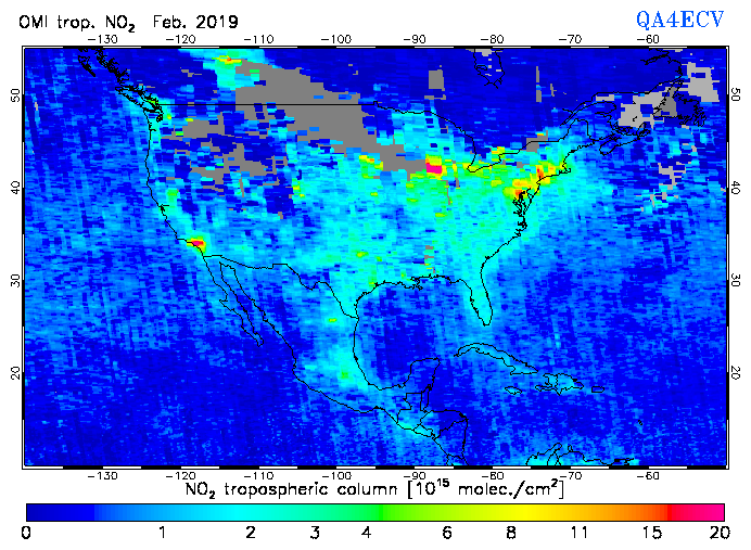 Regional Tropospheric NO2 of February 2019