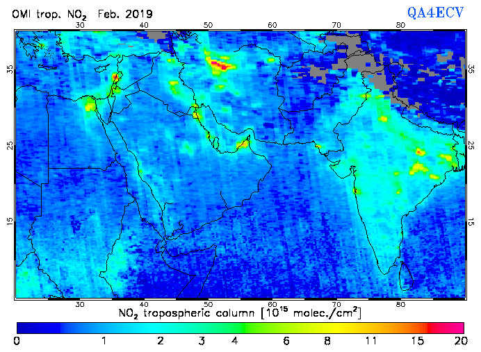 Regional Tropospheric NO2 of February 2019