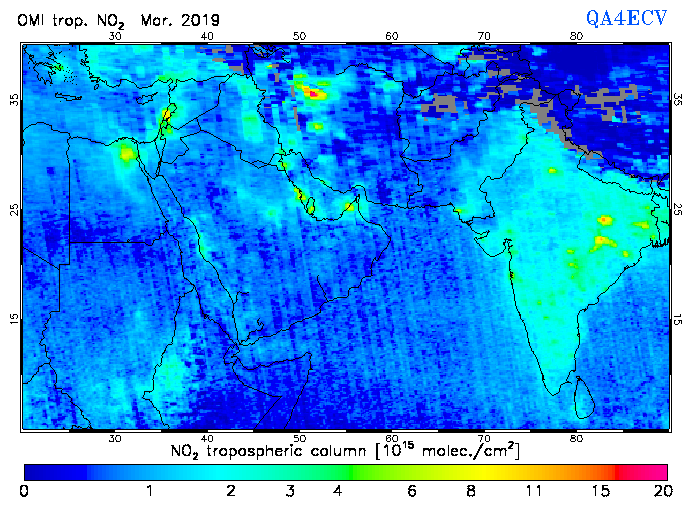 Regional Tropospheric NO2 of March 2019