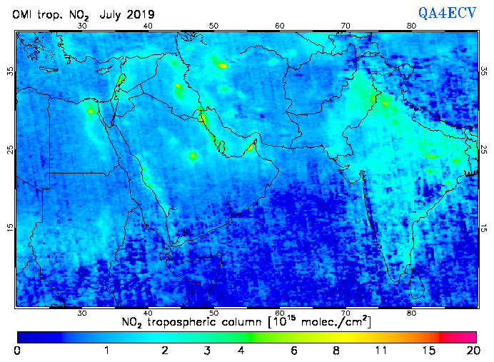 Regional Tropospheric NO2 of July 2019