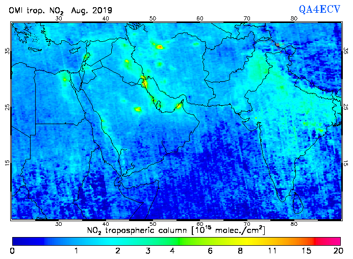 Regional Tropospheric NO2 of August 2019