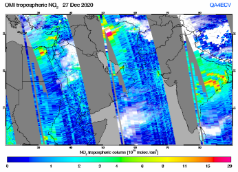 Tropospheric NO2 of 27 December 2020