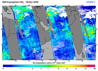 Tropospheric NO2 of 29 December 2020