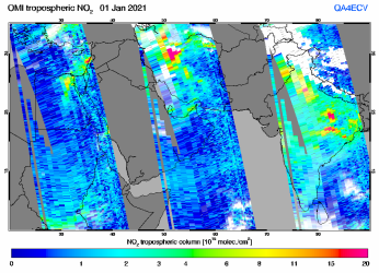 Tropospheric NO2 of 01 January 2021