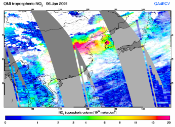 Tropospheric NO2 of 06 January 2021