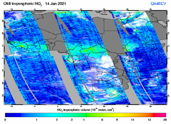 Tropospheric NO2 of 14 January 2021