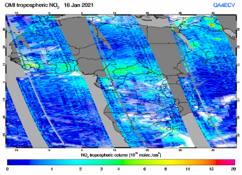 Tropospheric NO2 of 16 January 2021