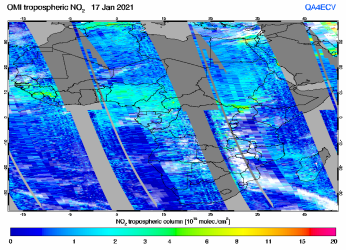 Tropospheric NO2 of 17 January 2021