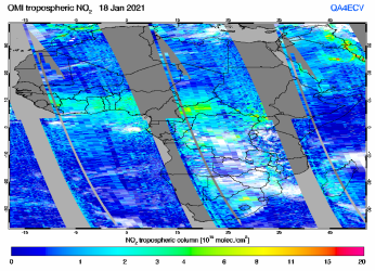 Tropospheric NO2 of 18 January 2021
