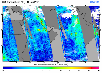 Tropospheric NO2 of 18 January 2021