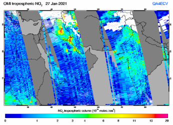 Tropospheric NO2 of 27 January 2021