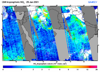Tropospheric NO2 of 29 January 2021