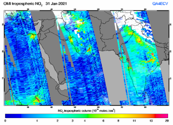 Tropospheric NO2 of 31 January 2021