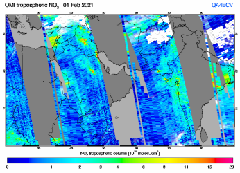 Tropospheric NO2 of 01 February 2021