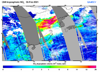 Tropospheric NO2 of 05 February 2021
