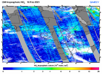 Tropospheric NO2 of 16 February 2021