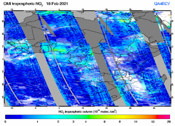 Tropospheric NO2 of 18 February 2021
