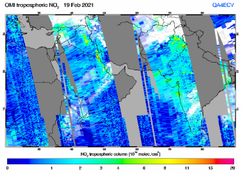 Tropospheric NO2 of 19 February 2021