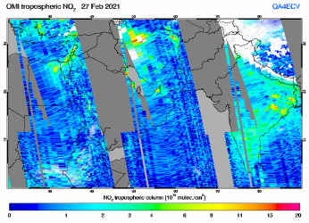 Tropospheric NO2 of 27 February 2021