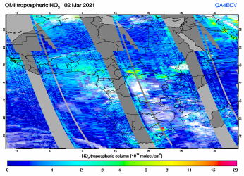 Tropospheric NO2 of 02 March 2021