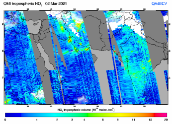 Tropospheric NO2 of 02 March 2021