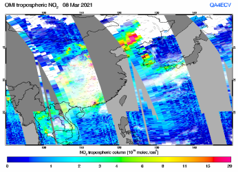 Tropospheric NO2 of 08 March 2021