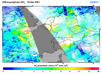 Tropospheric NO2 of 18 March 2021