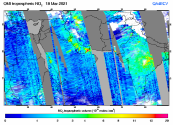Tropospheric NO2 of 18 March 2021