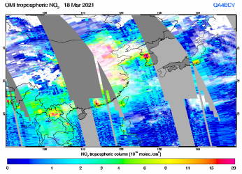 Tropospheric NO2 of 18 March 2021