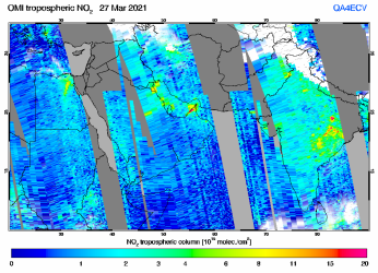Tropospheric NO2 of 27 March 2021