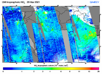 Tropospheric NO2 of 29 March 2021