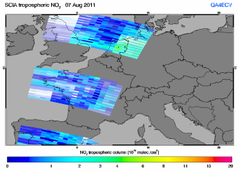 Tropospheric NO2 of 07 August 2011