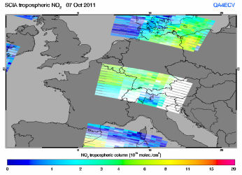 Tropospheric NO2 of 07 October 2011