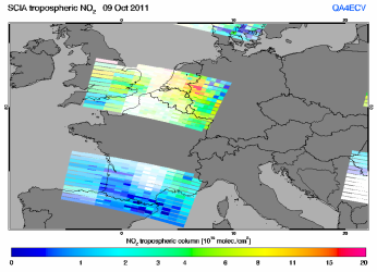 Tropospheric NO2 of 09 October 2011